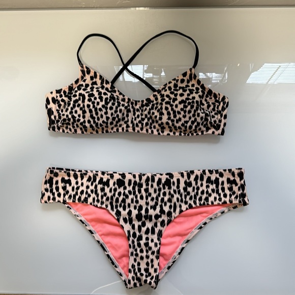 Xhilaration pink & black cheetah print 2 pc bikini set M - Picture 3 of 11